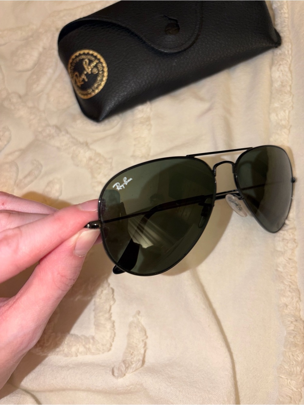 Ray-Ban Aviator Sunglasses in Black Frame with Dark Green Lenses